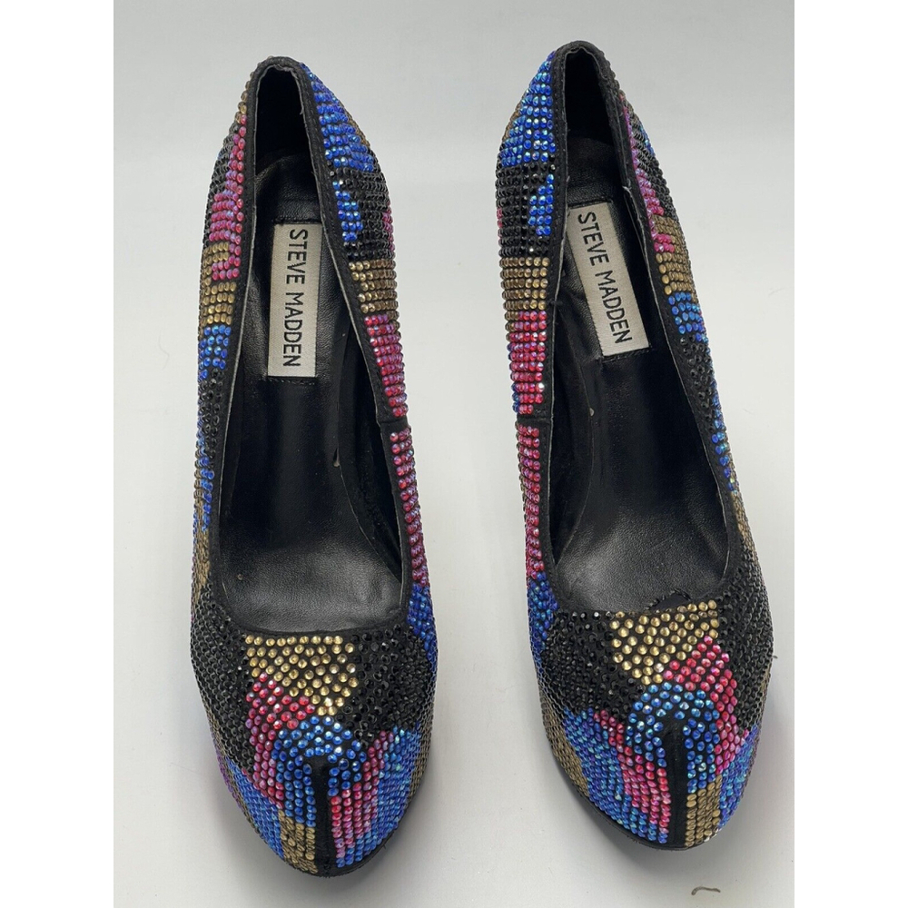 Steve Madden Divinyl Rhinestone Heels Club Bling Mardi Gras Prom 6.5M 6” Heel